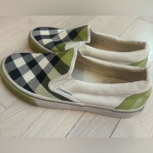 Burberry Green and Black Check Slip-On Shoes